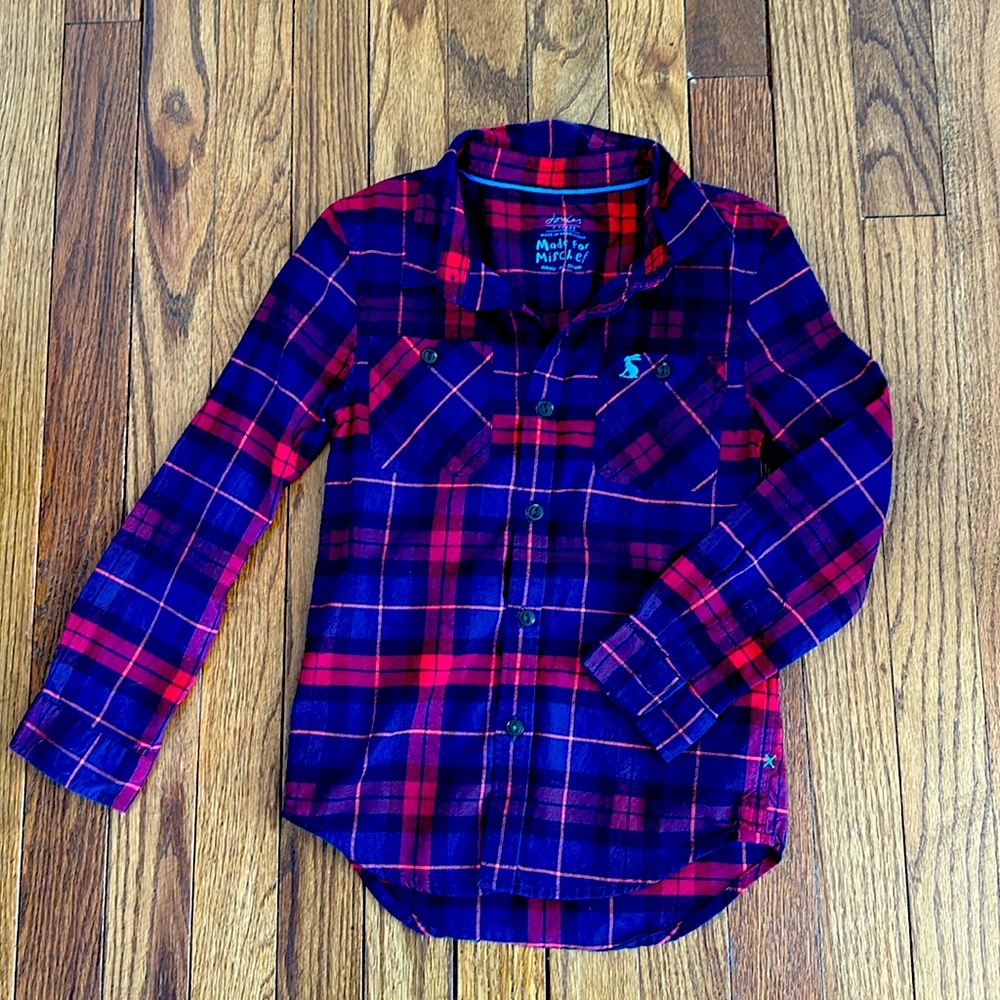 Joules Boys red and blue plaid button down shirt - size 7